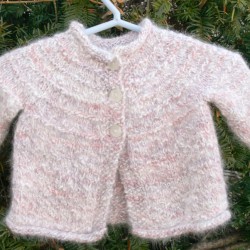 Pink Hand Knit Angora, Wool & Silk Baby Sweater